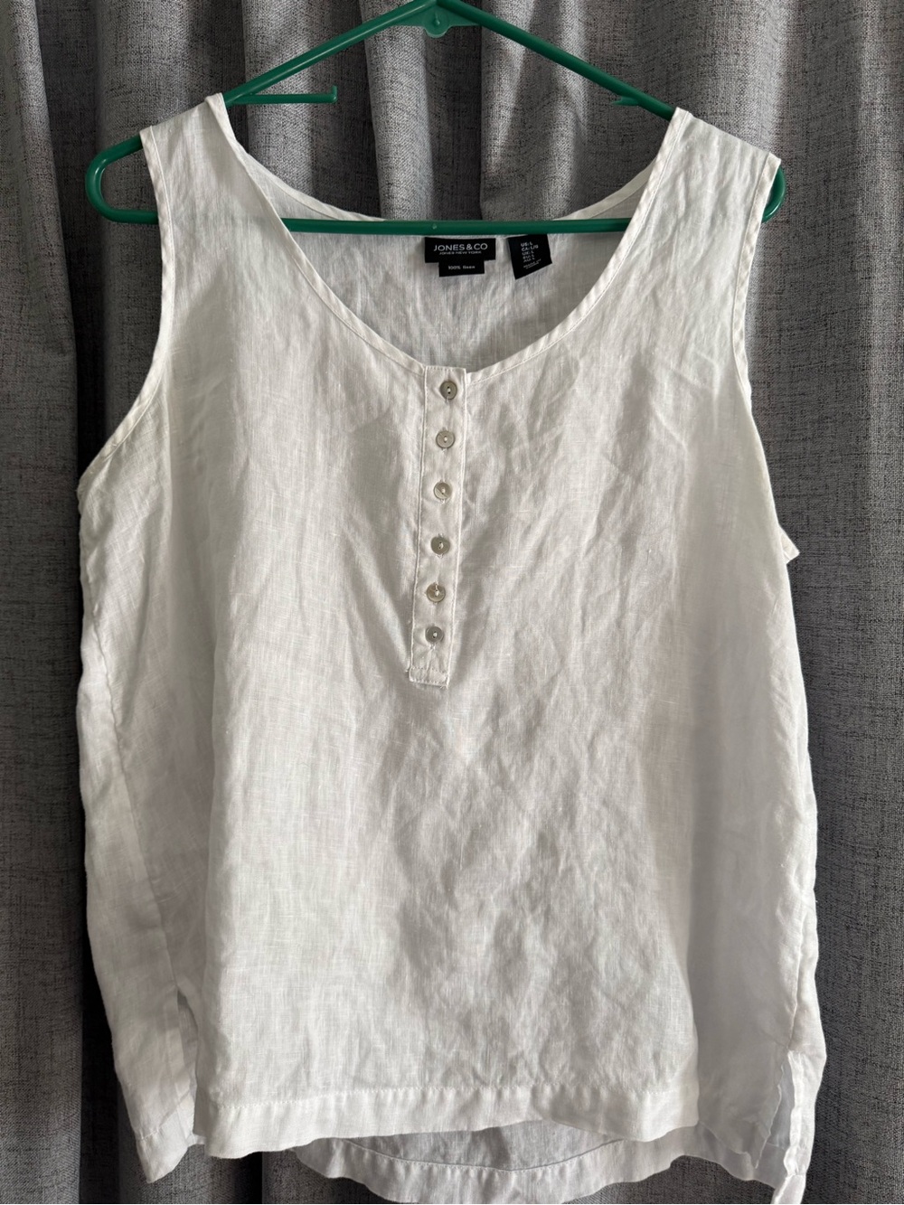 Jones New York White Linen Henley Button Tank